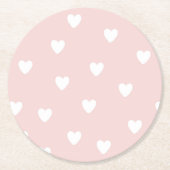 Blush roze met witte harten ronde kartonnen onderzetter (Voorkant)