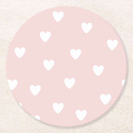 Blush roze met witte harten ronde kartonnen onderzetter (Voorkant)