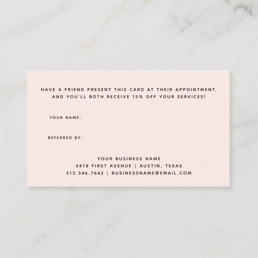 Blush roze met zwart script en hart | aanbevelingskaartje (Achterkant)