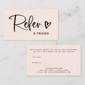 Blush roze met zwart script en hart | aanbevelingskaartje (Voorkant / Achterkant)