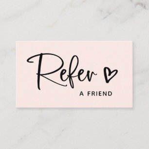 Blush roze met zwart script en hart aanbevelingskaartje