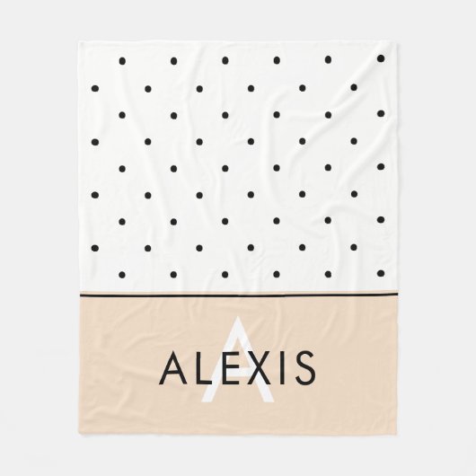 Blush roze met zwarte en witte pooldots fleece deken (Voorkant)