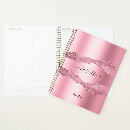 Blush roze metaal gekleurde marmer name 2023 planner (Display)