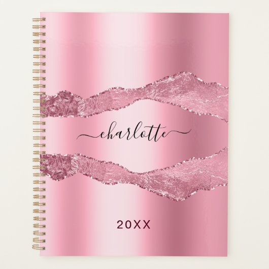 Blush roze metaal gekleurde marmer name 2023 planner (Voorkant)
