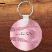 Blush roze metal agate marble name script sleutelhanger (Voorkant)