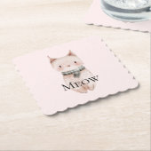 Blush Roze Miauw Kerstmis Kat Deer Snowman Kartonnen Onderzetters (Gebogen)