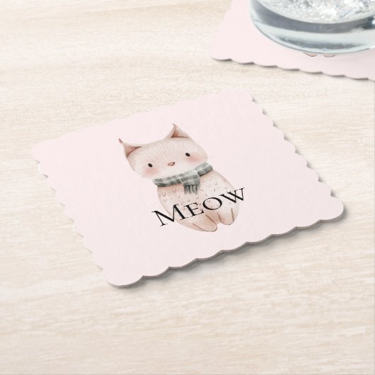 Blush Roze Miauw Kerstmis Kat Deer Snowman Kartonnen Onderzetters (Gebogen)
