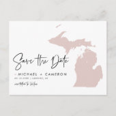 Blush roze Michigan Map Modern Save the Date Aankondigingskaart (Voorkant)