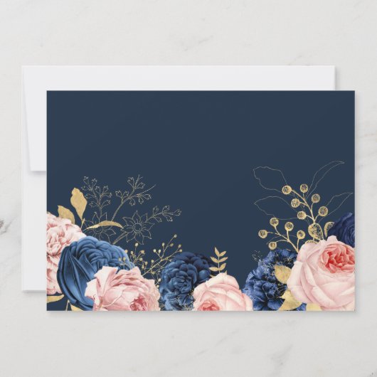 Blush Roze & Midnight Navy Bloemen Elegante bruilo Kaart (Achterkant)