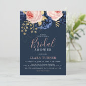Blush Roze & Midnight Navy Florals Vrijgezellenfee Kaart (Staand voorkant)