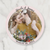 Blush Roze Minimaal Trendy Ronde Foto Bruiloft Bedankjes Labels (Achterkant)