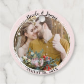 Blush Roze Minimaal Trendy Ronde Foto Bruiloft Bedankjes Labels (Voorkant)