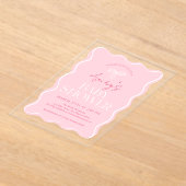 Blush Roze Minimal Modern Bow Baby Meisje Douche Acryl Uitnodigingen (Laagn)