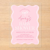 Blush Roze Minimal Modern Bow Baby Meisje Douche Acryl Uitnodigingen (Voorkant)