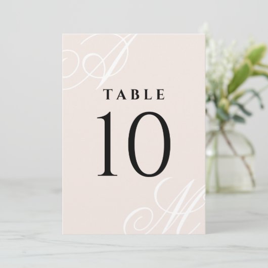 Blush Roze Minimale Elegant Monogram Tafelnummers (Staand voorkant)