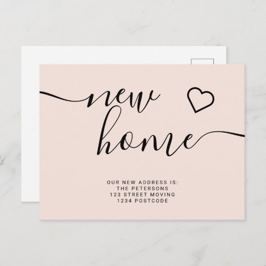 Blush roze minimale nieuwe hartslag bewegen aankondigingskaart (Voorkant / Achterkant)