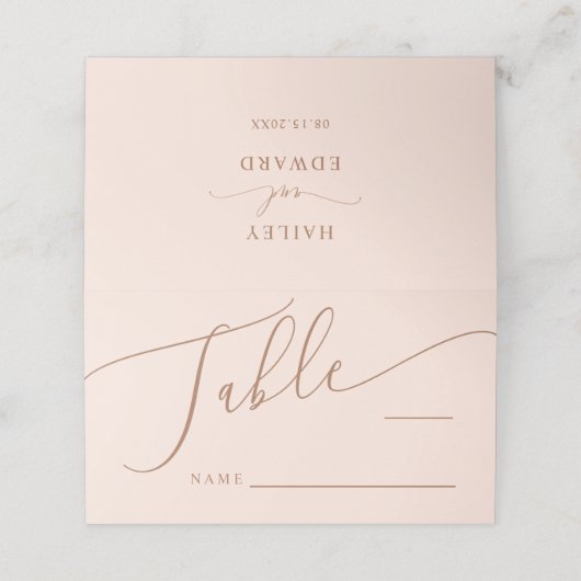 Blush roze minimale wedloop plaatskaartje (Buitenkant ongevouwen)