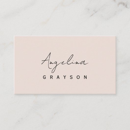 Blush roze minimalistisch feminishandgeschreven sc visitekaartje (Voorkant)