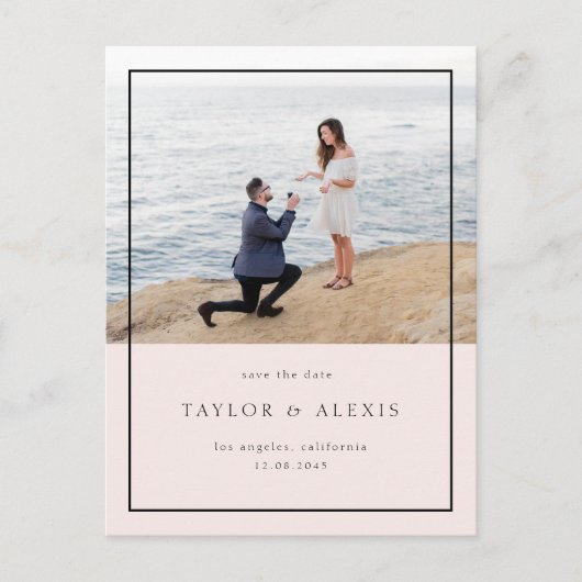 Blush roze minimalistisch Lijst Foto Opslaan datum Briefkaart (Voorkant)