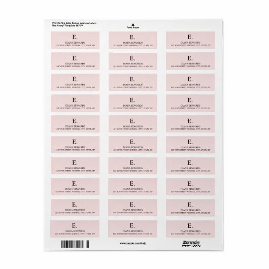 Blush roze minimalistisch modern elegant etiket (Full Sheet)