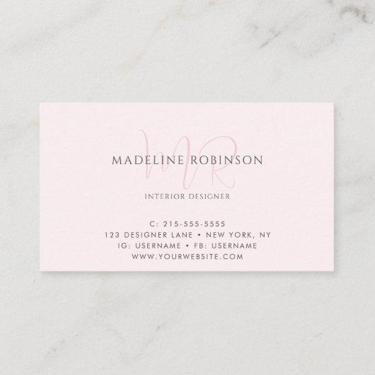 Blush roze minimalistisch modern script visitekaartje (Achterkant)