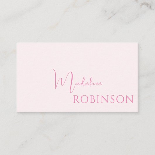 Blush roze minimalistisch modern script visitekaartje (Voorkant)