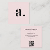 Blush roze minimalistisch monogram moderne QR-code Vierkante Visitekaartje (Voorkant / Achterkant)