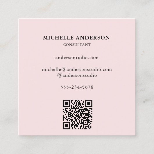 Blush roze minimalistisch monogram moderne QR-code Vierkante Visitekaartje (Achterkant)