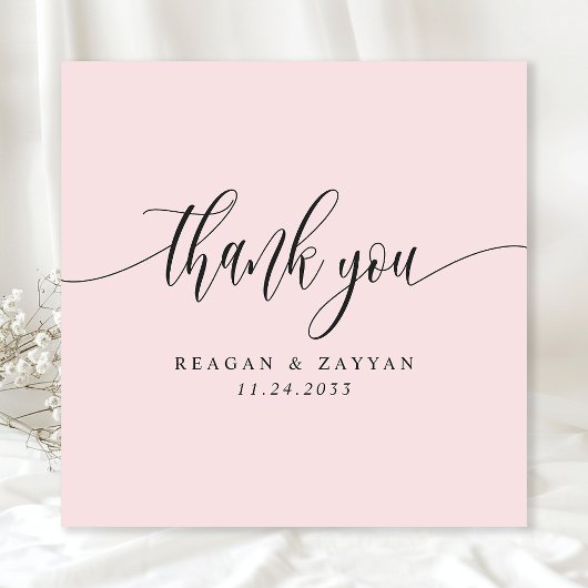 Blush Roze Minimalistisch Script Bruiloft Bedankkaart