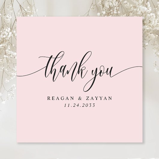 Blush Roze Minimalistisch Script Bruiloft Bedankkaart