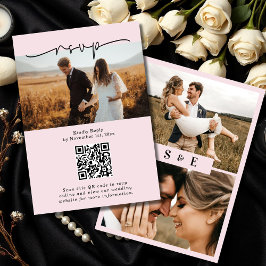 Blush Roze Minimalistisch Script QR-code Fotobruil RSVP Kaartje