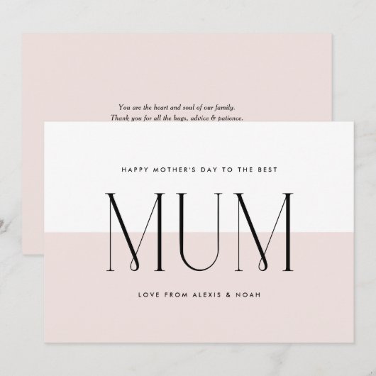 Blush roze minimalistische beste moeder ooit Moede Feestdagenkaart (Voorkant / Achterkant)