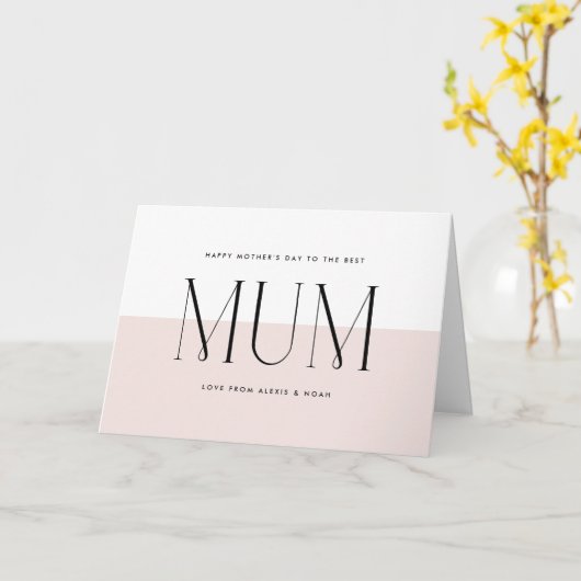 Blush roze minimalistische beste moeder ooit Moede Kaart (Gele Bloem)