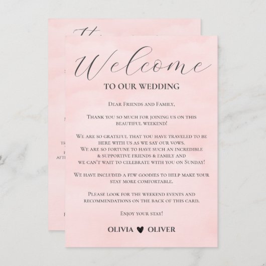 Blush roze minimalistische bruiloft weekend route informatiekaartje