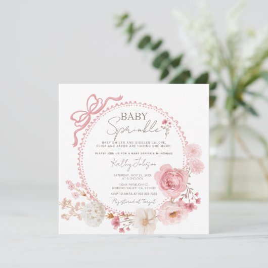 Blush roze minimalistische Coquette Baby Sprinkle Kaart (Staand voorkant)