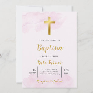 Blush roze minimalistische doop uitnodigen kaart