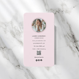 Blush roze minimalistische foto en QR-code Visitekaartje