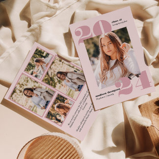 Blush Roze Minimalistische Fotocollage Afstuderen Aankondiging