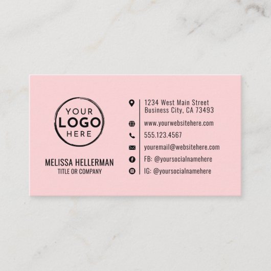 Blush roze minimalistische moderne aangepaste Logo Visitekaartje (Voorkant)