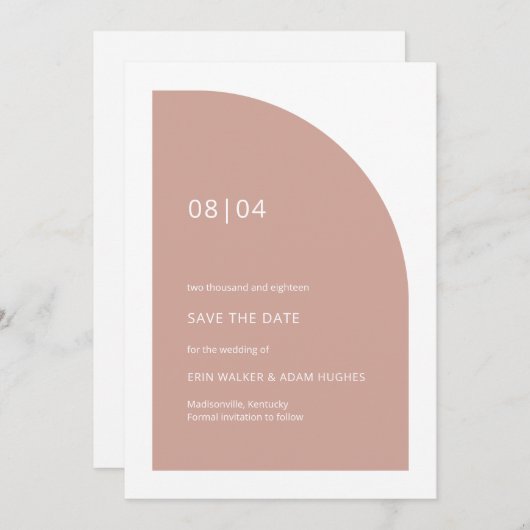 Blush Roze Minimalistische Monogram Half Arch Wedd Save The Date (Voorkant / Achterkant)