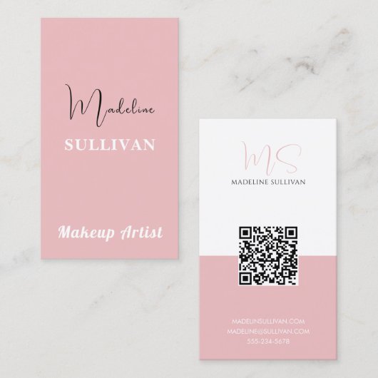 Blush roze minimalistische QR-code modern Visitekaartje (Voorkant / Achterkant)