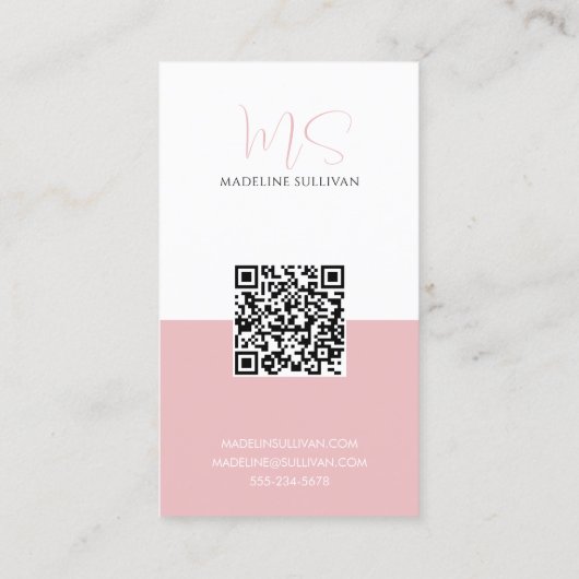 Blush roze minimalistische QR-code modern Visitekaartje (Achterkant)