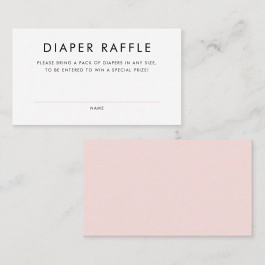 Blush Roze Minimalistische Typografie Luier Raffle Informatiekaartje (Voorkant / Achterkant)