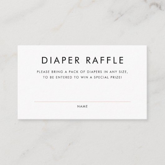 Blush Roze Minimalistische Typografie Luier Raffle Informatiekaartje (Voorkant)