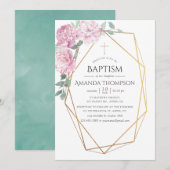 Blush roze & Mint Geometric Baptism of Christening Kaart (Voorkant / Achterkant)