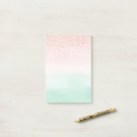Blush Roze Mint Goud Confetti Ombre Post-it® Notes (Op bureau)