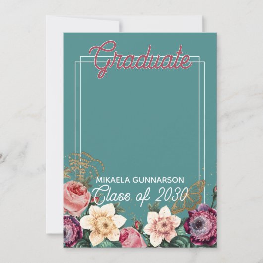 Blush Roze Mint Green Botanical Florence Afstudere Aankondiging (Voorkant)