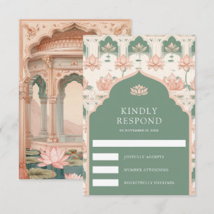 Blush Roze Mint Groen Lotus Tuin Indiase Trouwdag RSVP Kaartje