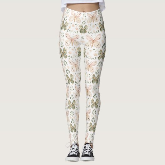 Blush Roze Mint Groen Vlinder Leggings (Voorkant)
