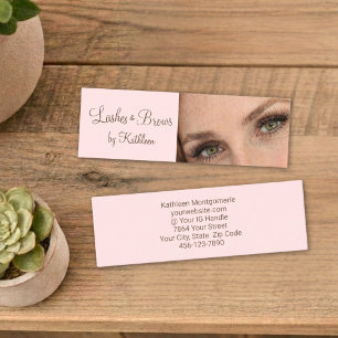 Blush Roze Mocca Script Foto Wimpers en Wenkbrauwe Mini Visitekaartje